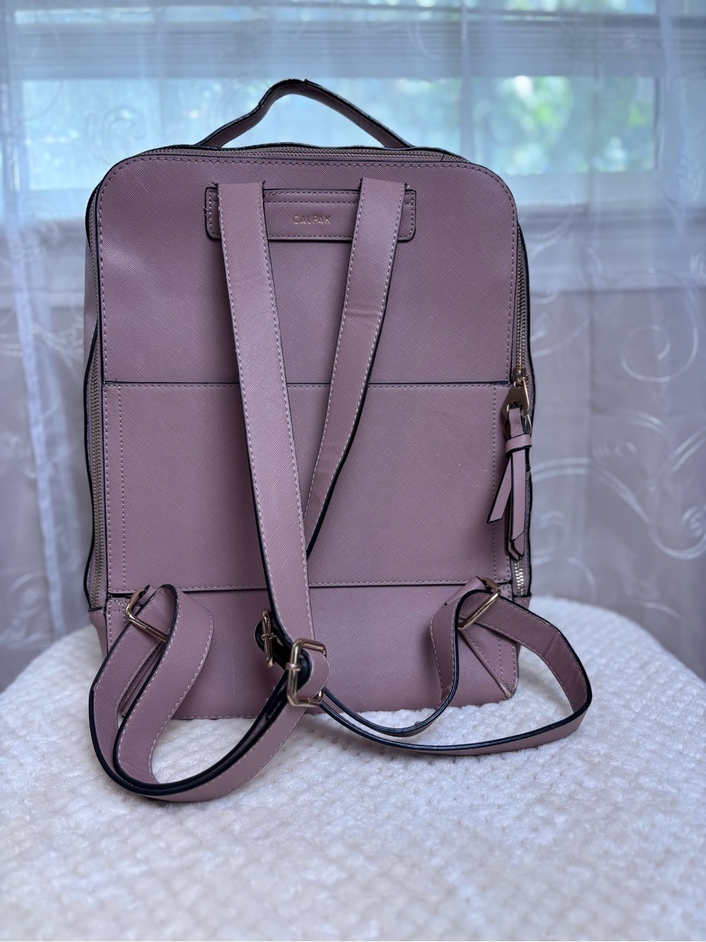Cal Pak Kaya Faux Leather Lap Top Back Pack in Blush Color Gold Tone Hardware - Picture 6 of 13